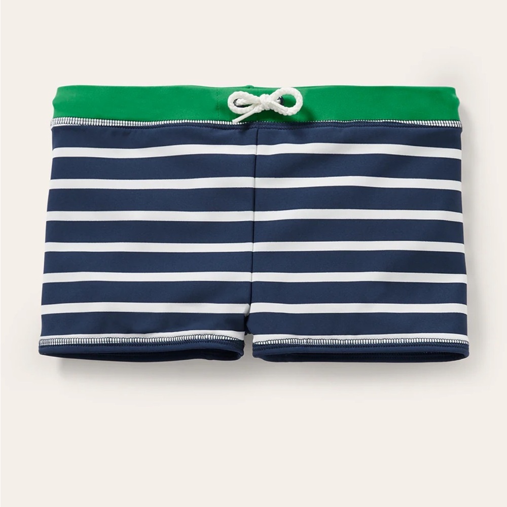 NWT Boden Navy Blue/White Stripes Swim Trunks